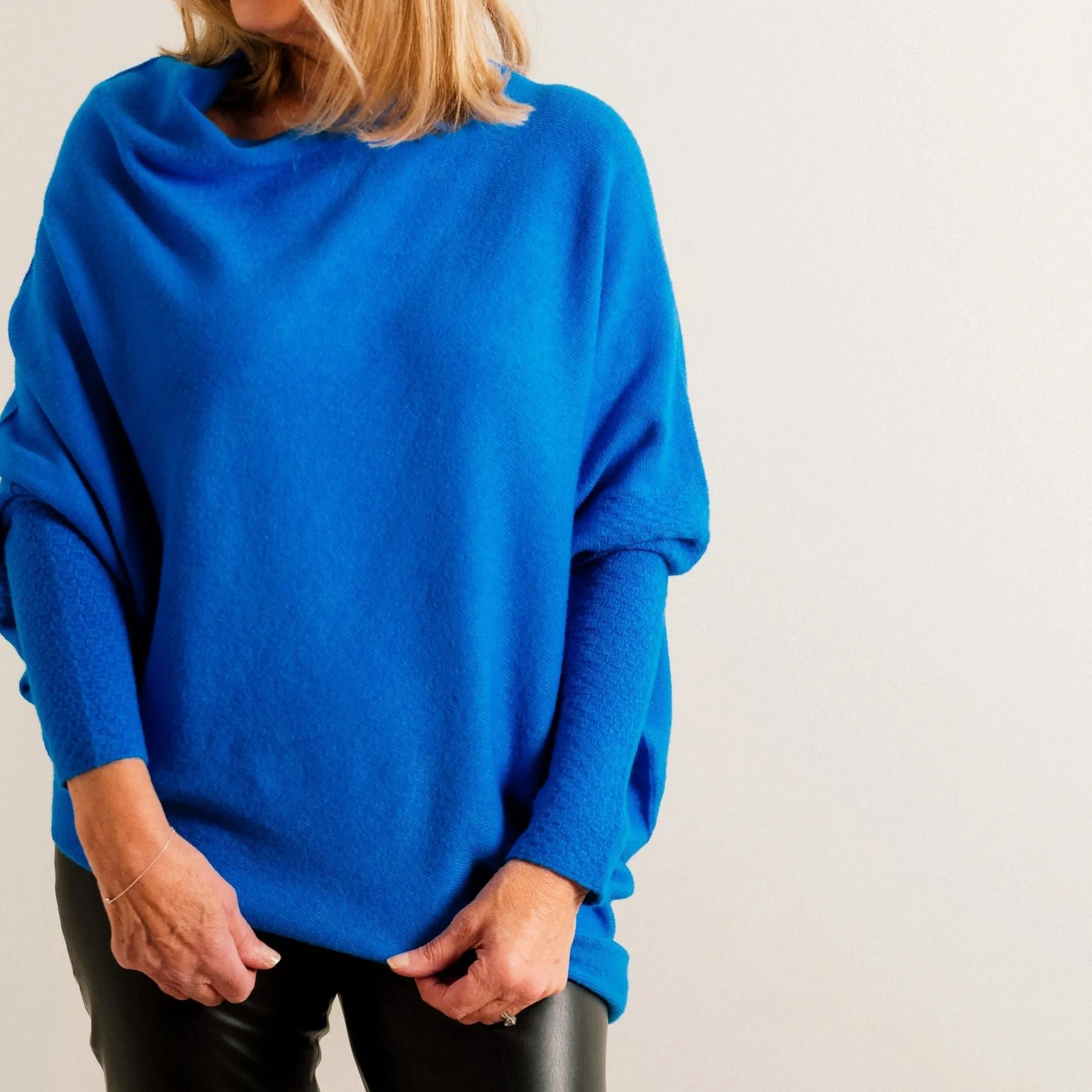 Cobalt Blue Supersoft Asymmetric Fine Knit Easy Wear Jumper