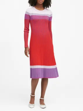 Color-Block Sweater Dress in Red Stripe