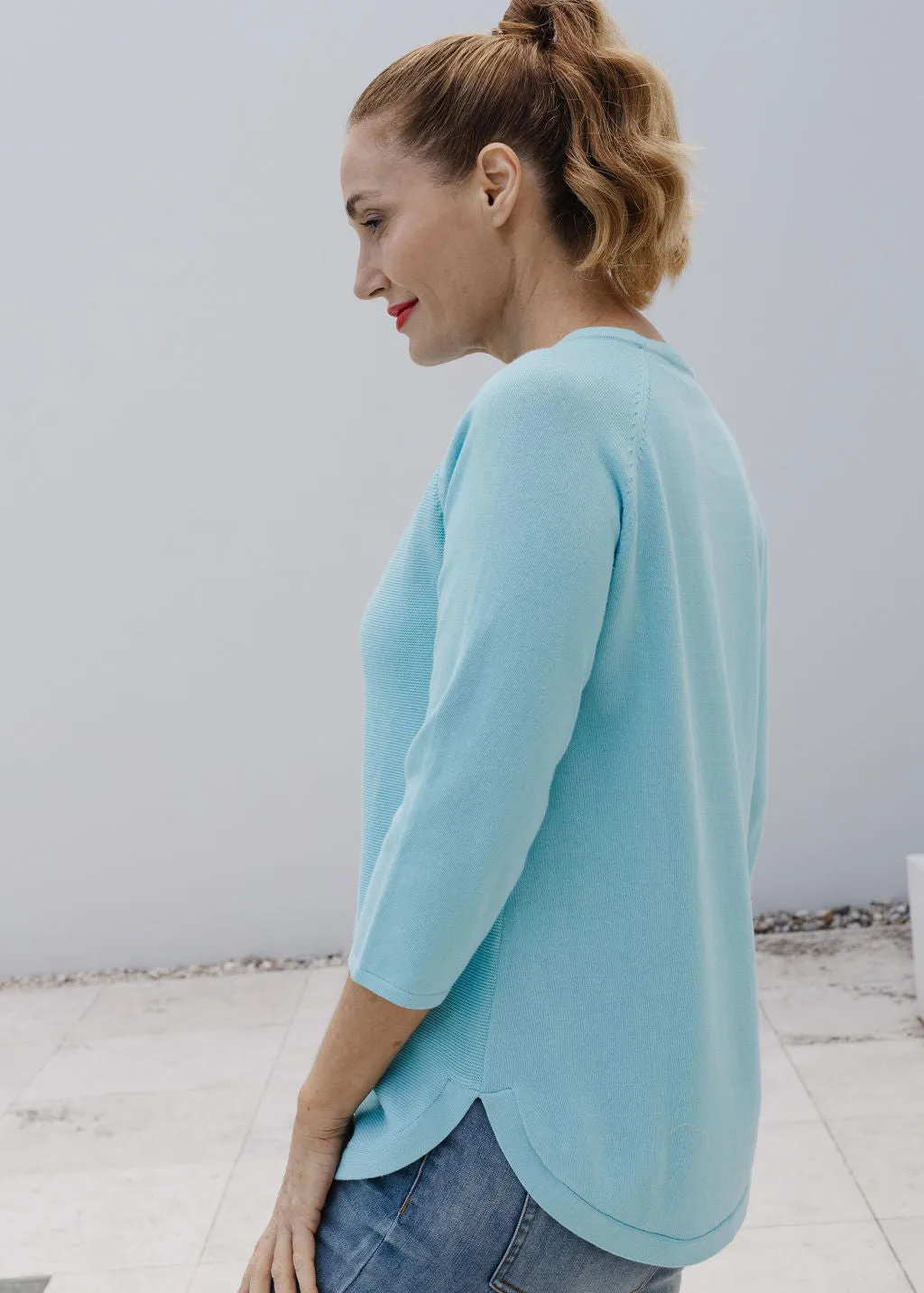 Cotton 3/4 Sleeve Raglan Jumper Aqua