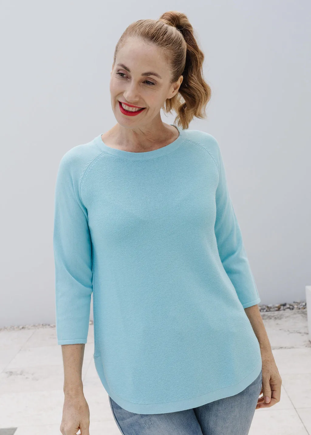 Cotton 3/4 Sleeve Raglan Jumper Aqua