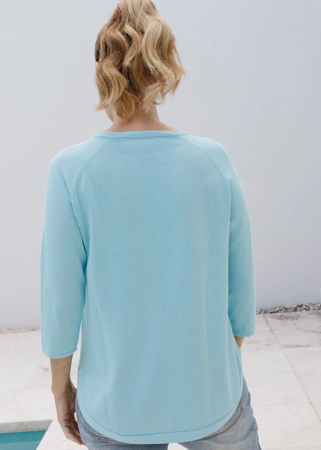 Cotton 3/4 Sleeve Raglan Jumper Aqua