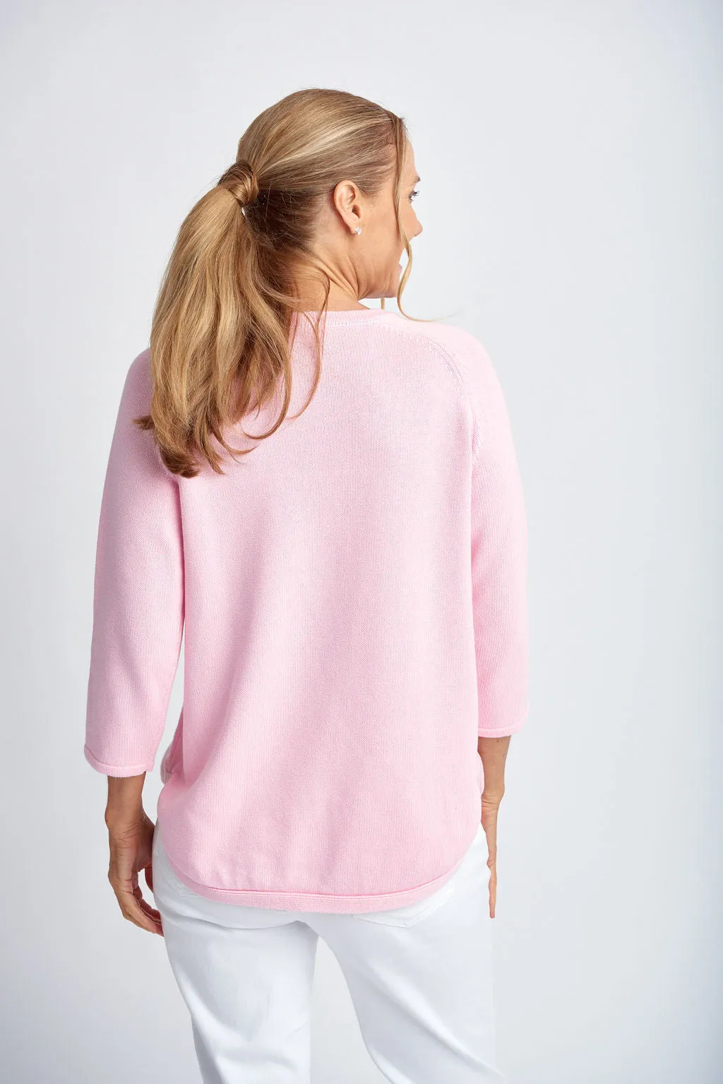 Cotton 3/4 Sleeve Raglan Jumper Pale Pink