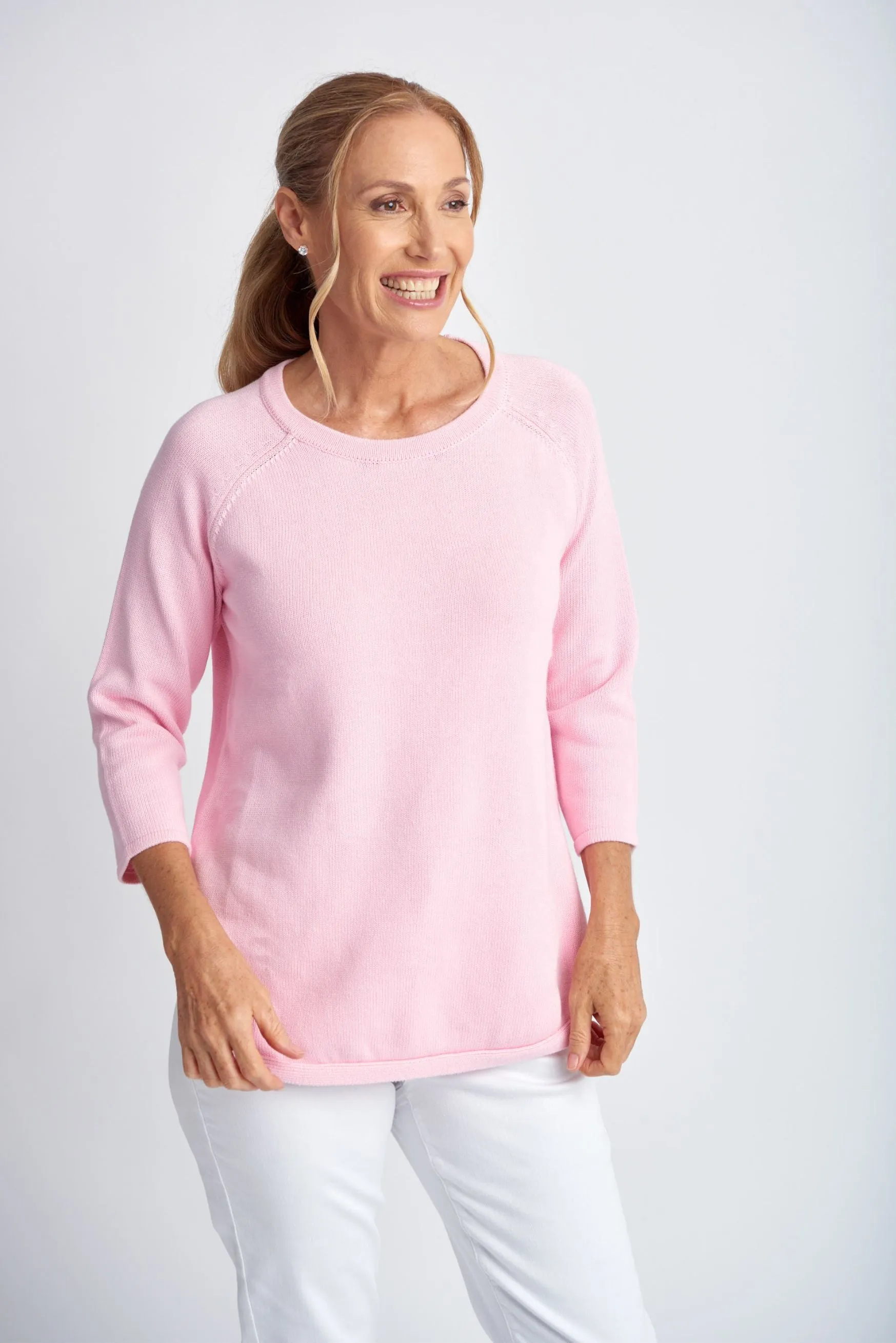 Cotton 3/4 Sleeve Raglan Jumper Pale Pink