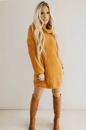 Cozy Classic Chenille Sweater Dress In Camel