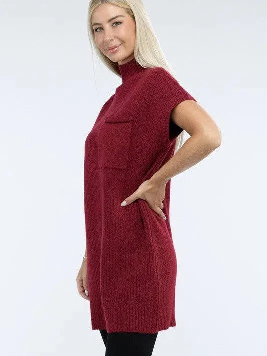 Crafted for Comfort Mock Neck Short Sleeve Sweater Dress with Pocket