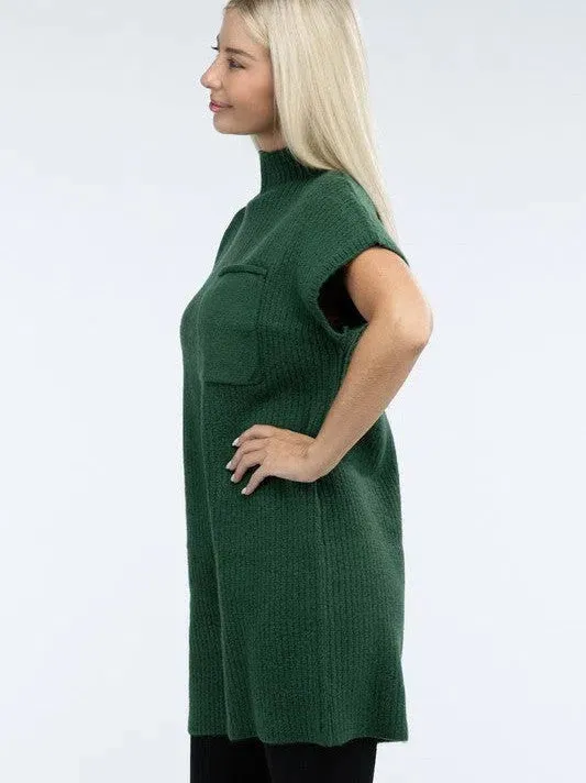 Crafted for Comfort Mock Neck Short Sleeve Sweater Dress with Pocket