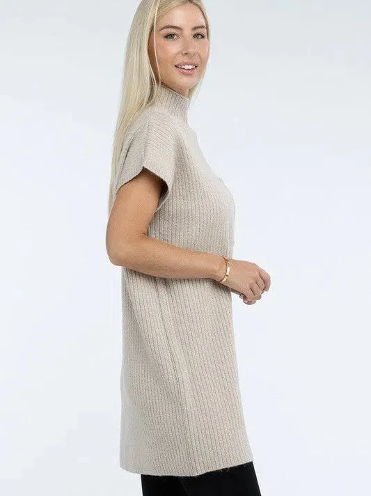 Crafted for Comfort Mock Neck Short Sleeve Sweater Dress with Pocket