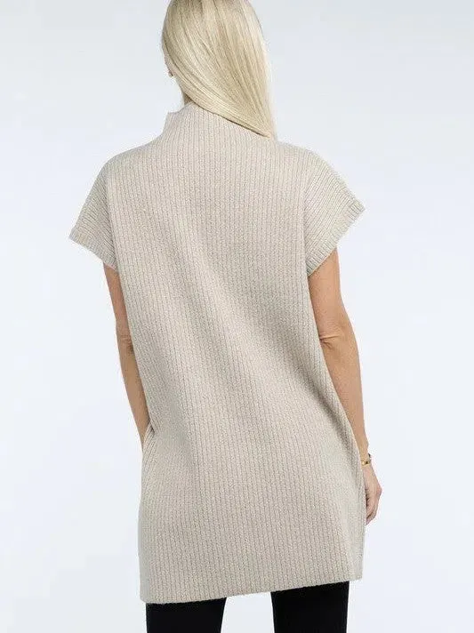 Crafted for Comfort Mock Neck Short Sleeve Sweater Dress with Pocket