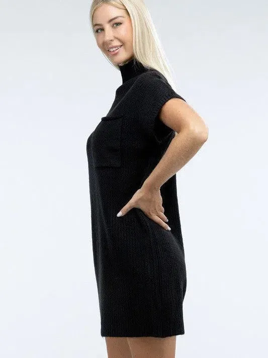 Crafted for Comfort Mock Neck Short Sleeve Sweater Dress with Pocket