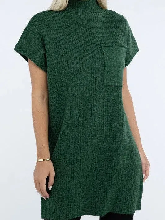 Crafted for Comfort Mock Neck Short Sleeve Sweater Dress with Pocket