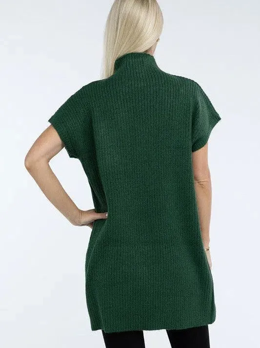 Crafted for Comfort Mock Neck Short Sleeve Sweater Dress with Pocket