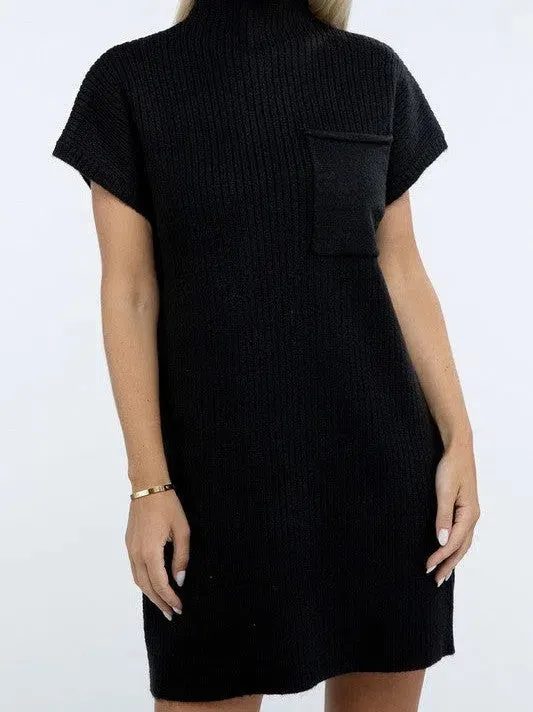 Crafted for Comfort Mock Neck Short Sleeve Sweater Dress with Pocket