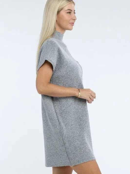 Crafted for Comfort Mock Neck Short Sleeve Sweater Dress with Pocket