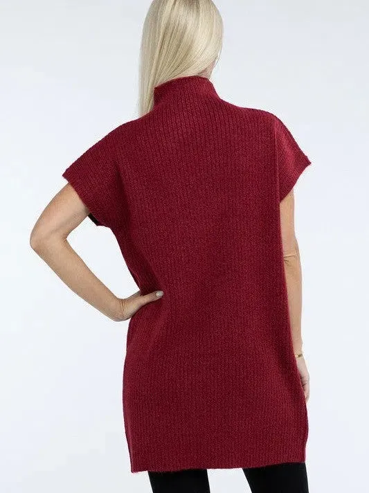 Crafted for Comfort Mock Neck Short Sleeve Sweater Dress with Pocket