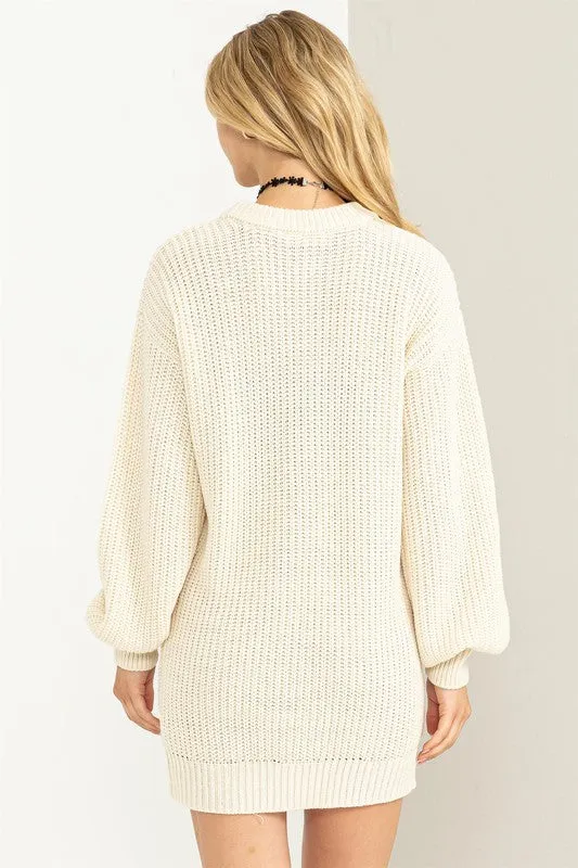 Cream Cable-Knit Ribbed Mini Sweater Dress