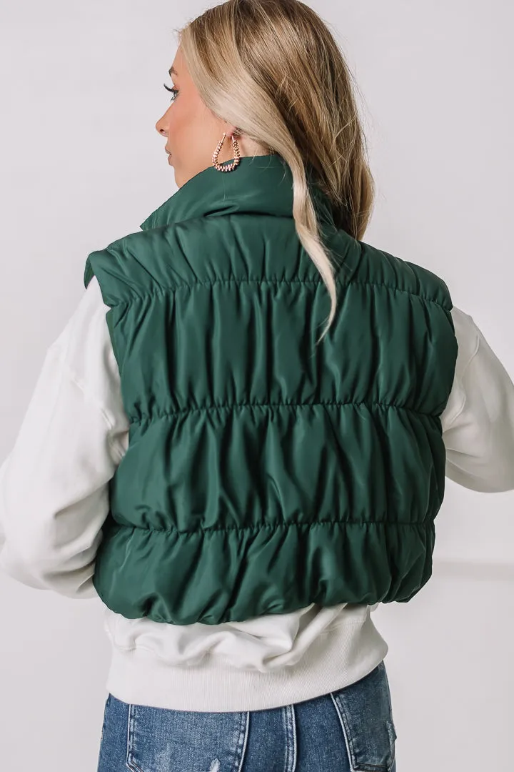 Cropped Cargo Puffer Vest | Hunter Green