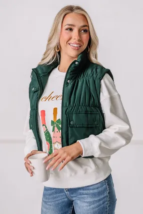 Cropped Cargo Puffer Vest | Hunter Green