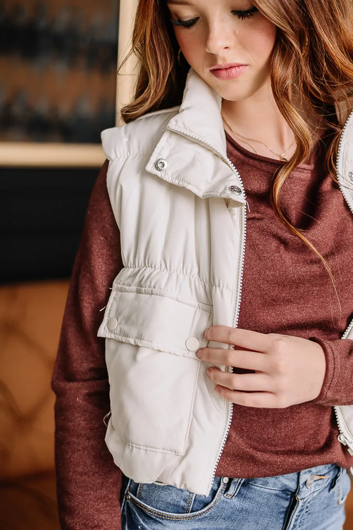 Cropped Cargo Puffer Vest | Ivory