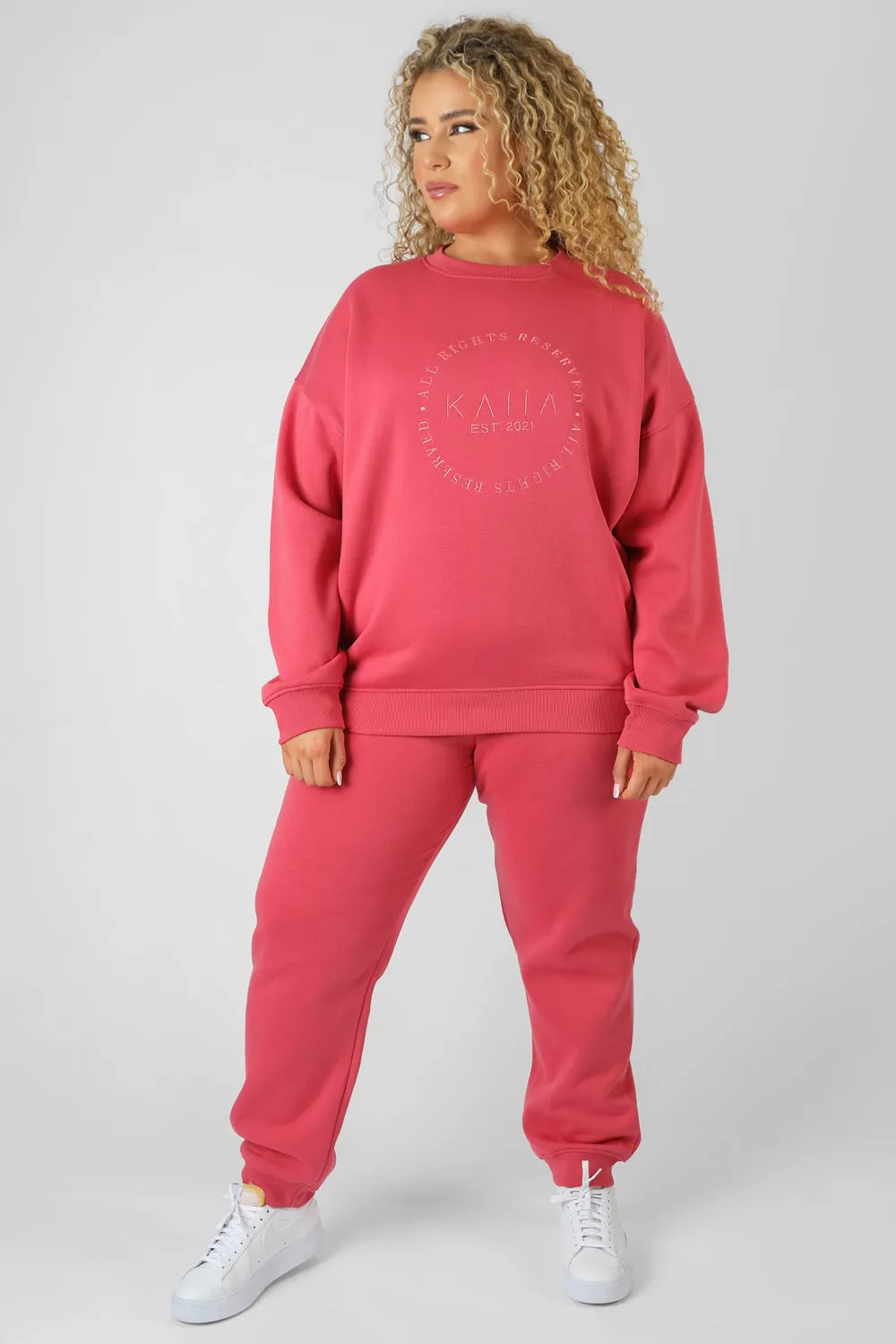 Curve Tonal Embroidery Sweatshirt Coral