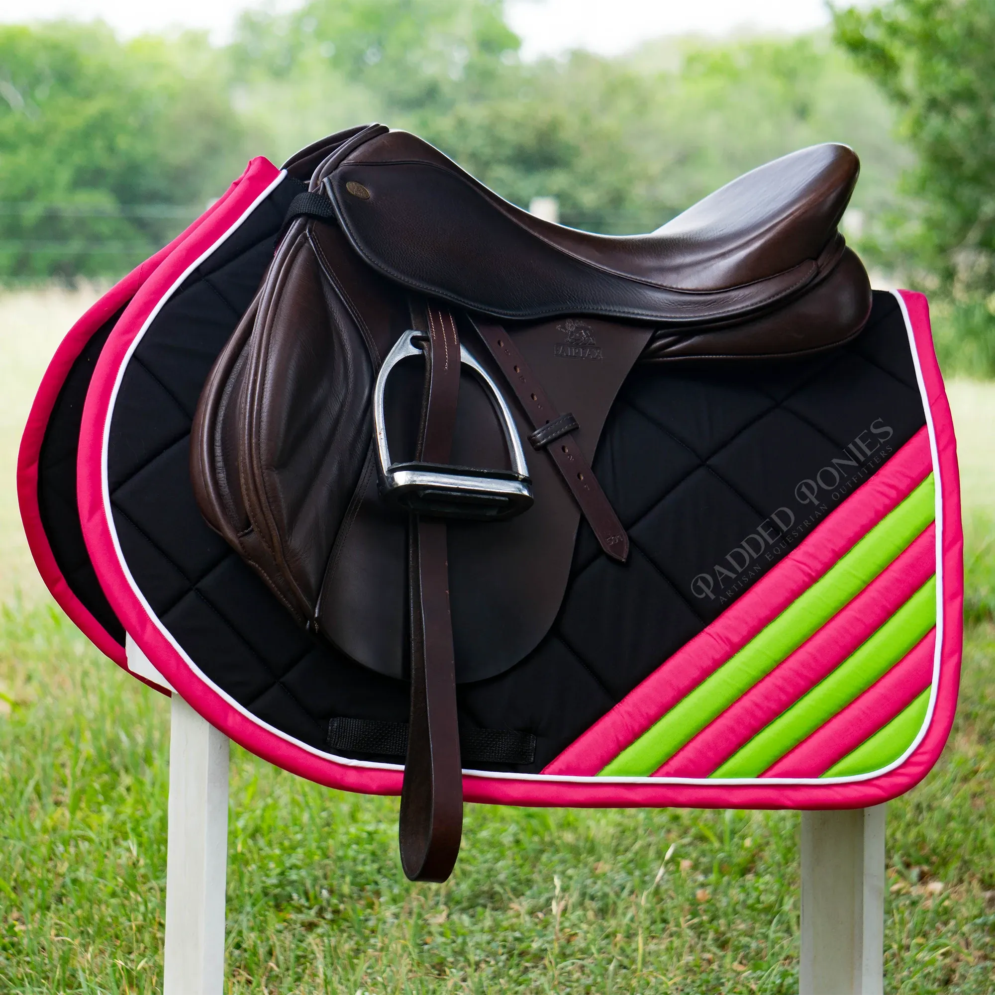 Custom Solid Color Corner Stripes Saddle Pad