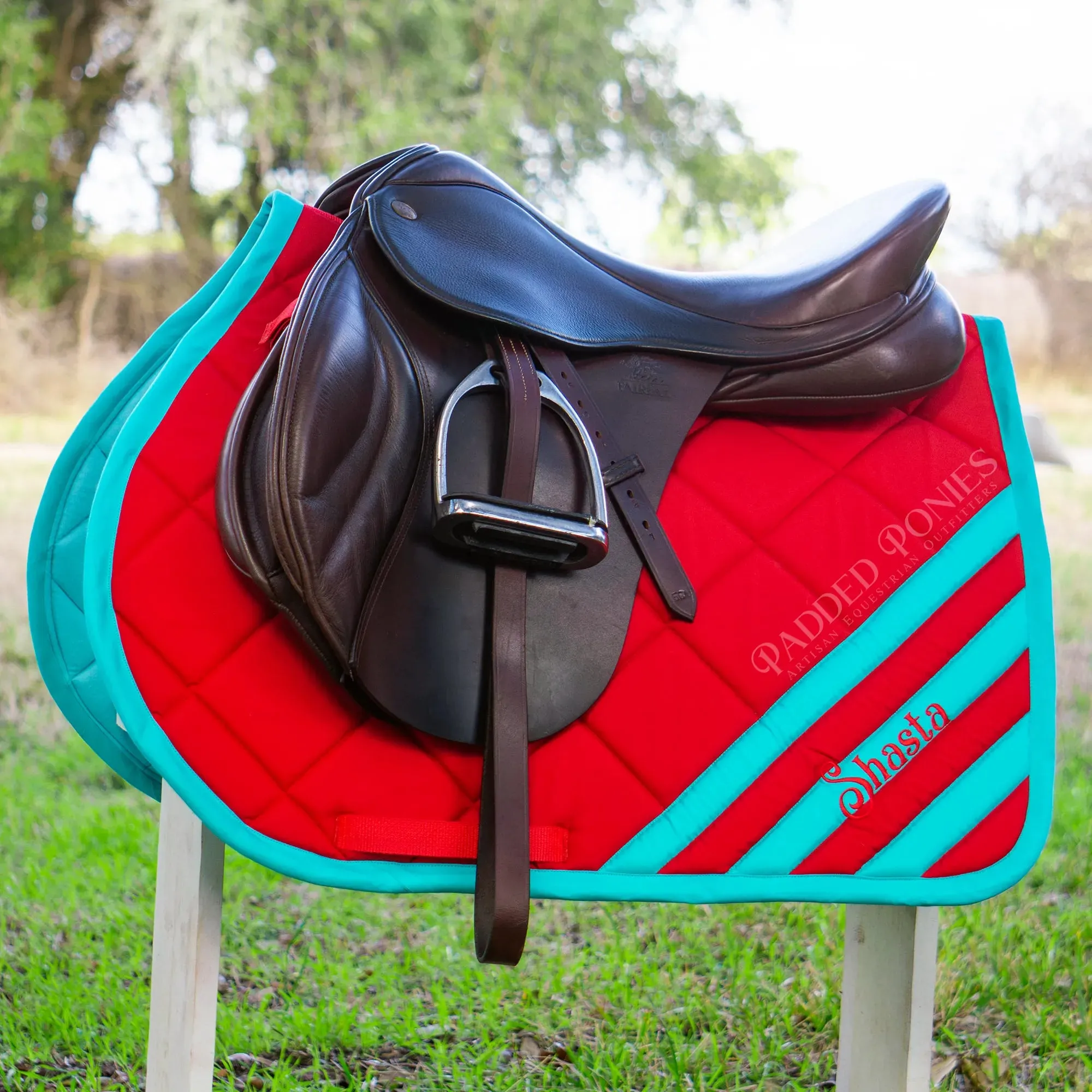 Custom Solid Color Corner Stripes Saddle Pad