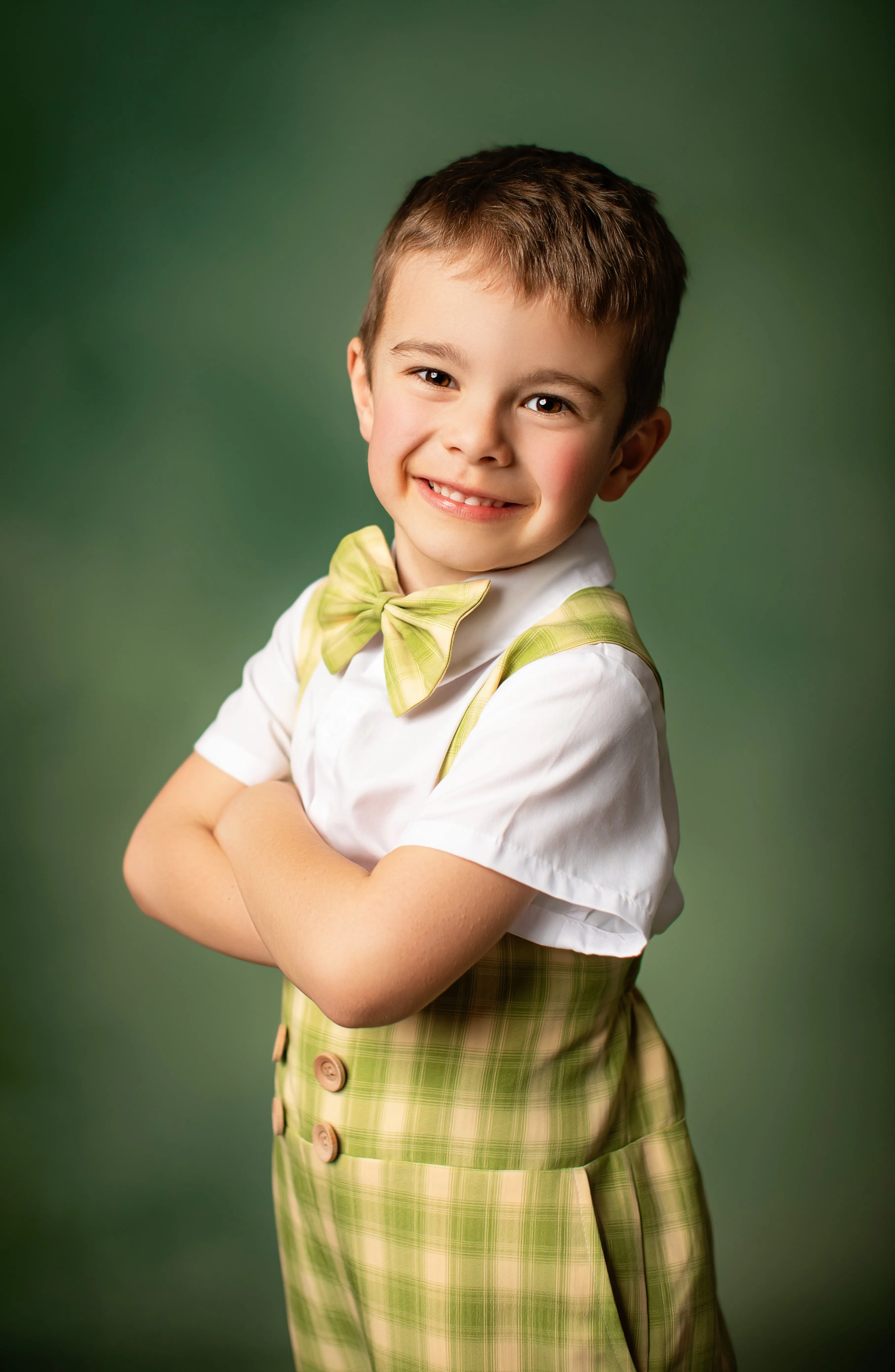 Dapper: Suspender Adventure Set-Includes 4 boys sets (2 pair of yellow plaid shorts/vest)   (2 pair of Green plaid shorts/vest )( 5 Year - Petite 9 Year)