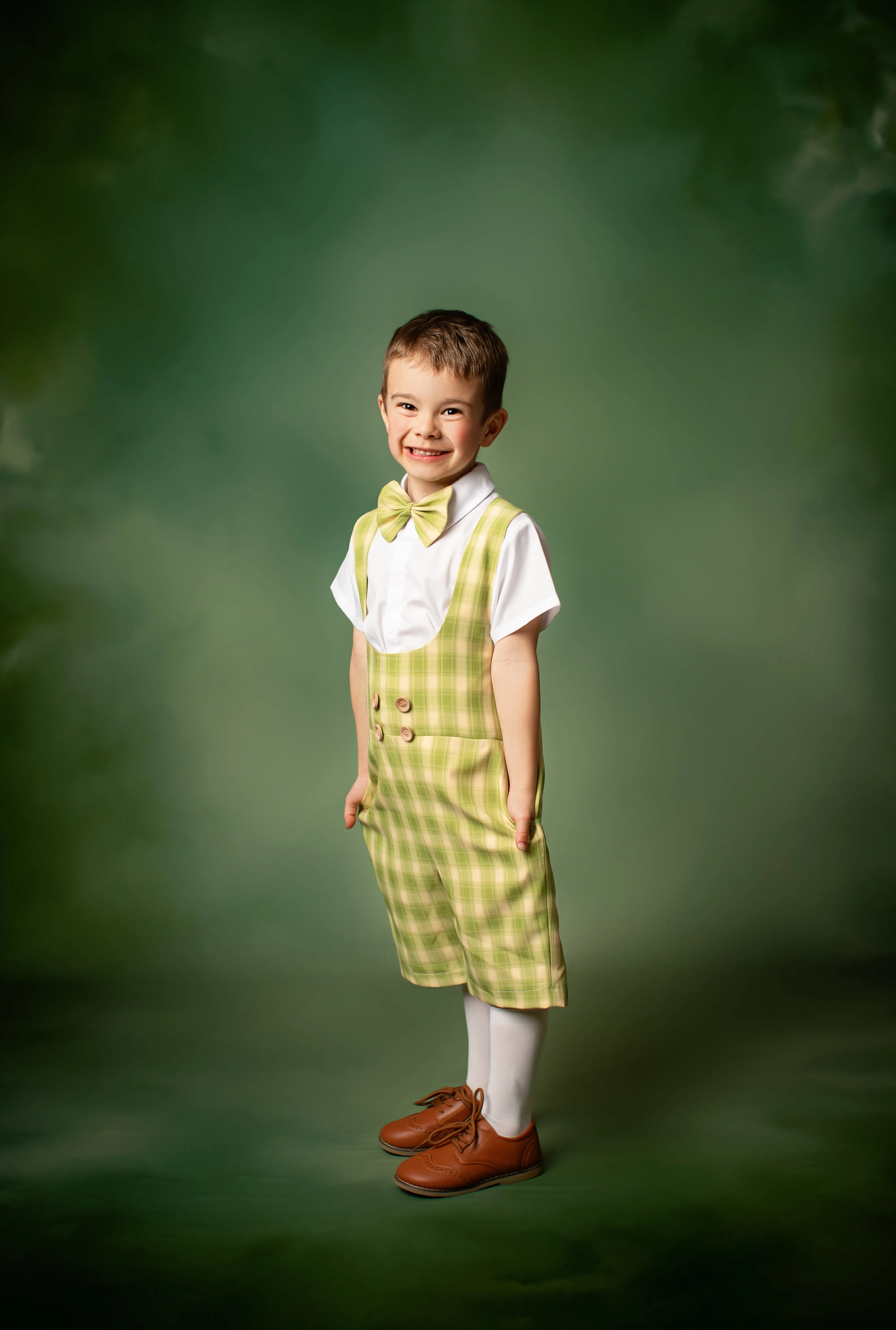 Dapper: Suspender Adventure Set-Includes 4 boys sets (2 pair of yellow plaid shorts/vest)   (2 pair of Green plaid shorts/vest )( 5 Year - Petite 9 Year)