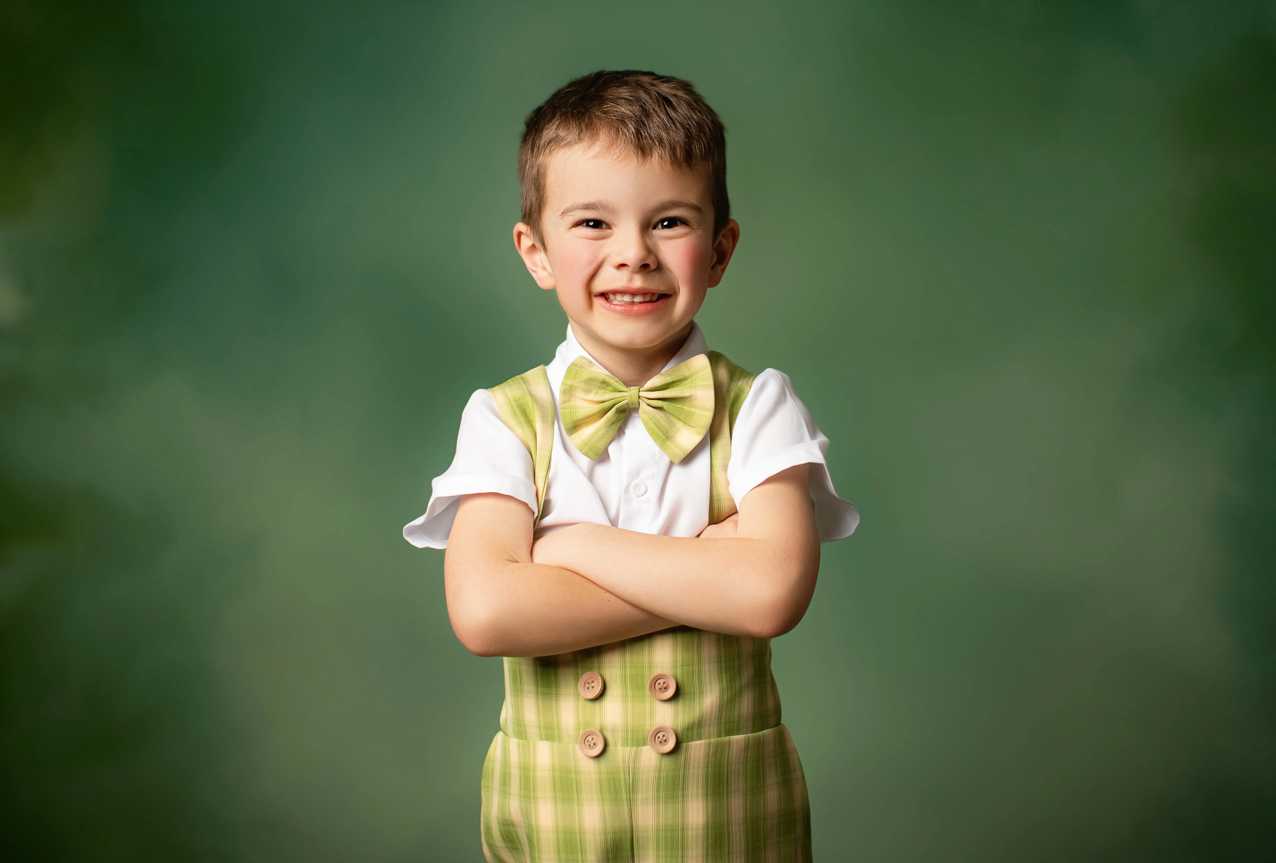 Dapper: Suspender Adventure Set-Includes 4 boys sets (2 pair of yellow plaid shorts/vest)   (2 pair of Green plaid shorts/vest )( 5 Year - Petite 9 Year)