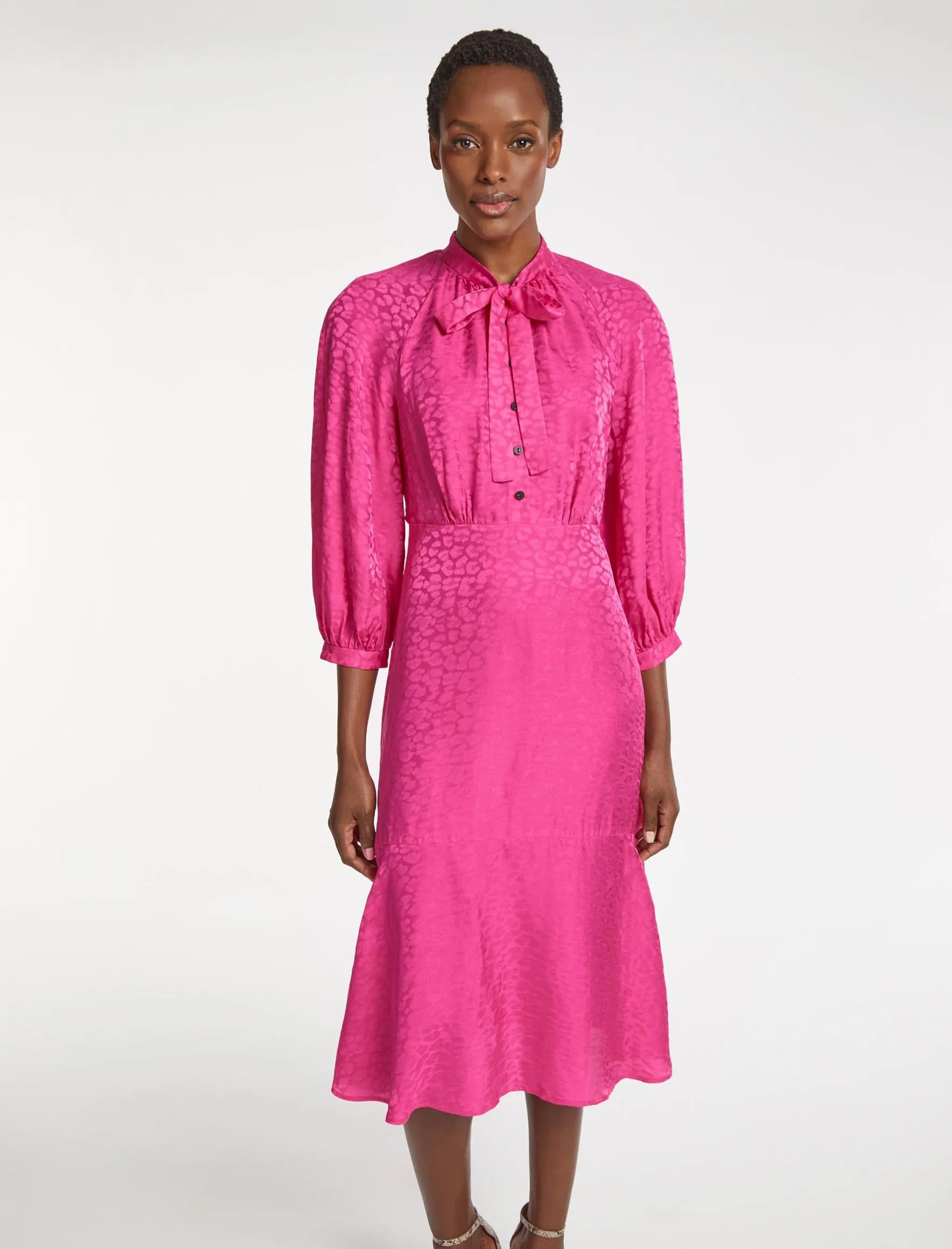 Daria Silk Blend Midi Dress - Hot Pink