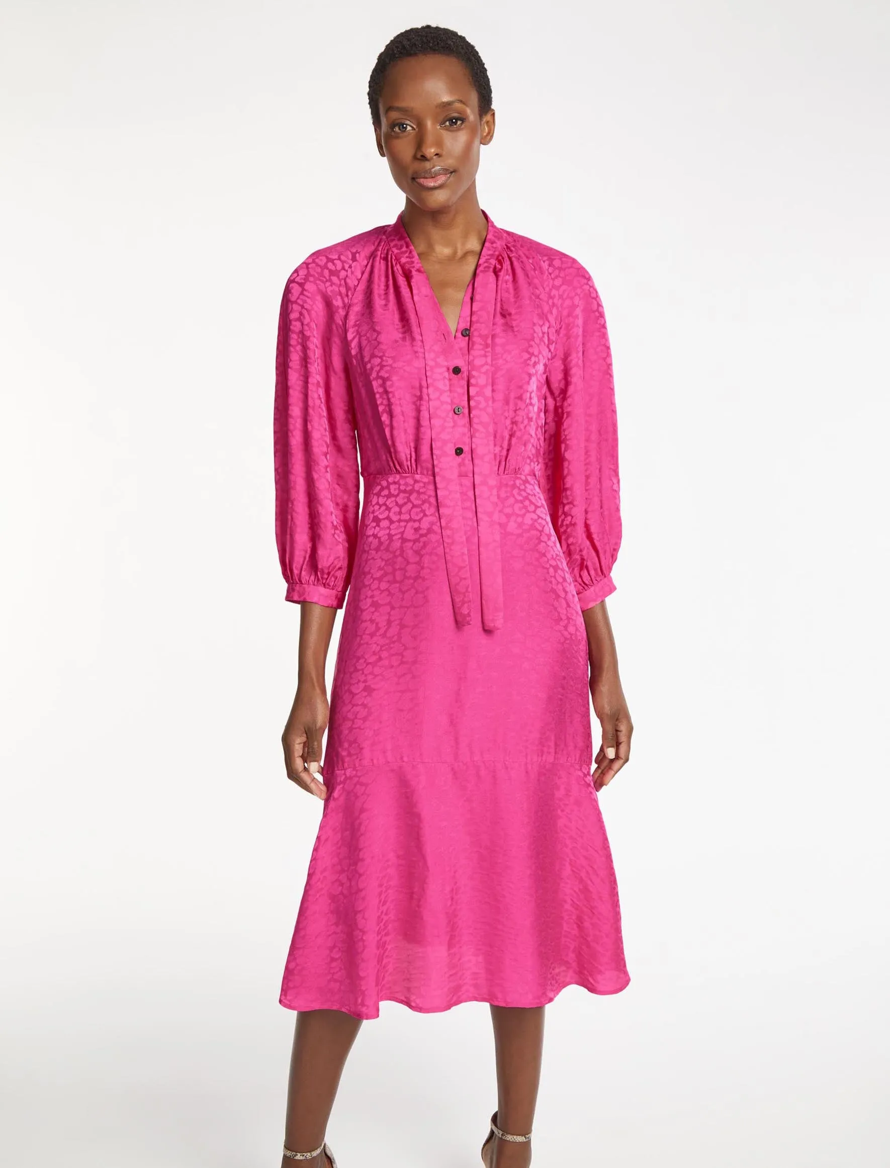 Daria Silk Blend Midi Dress - Hot Pink