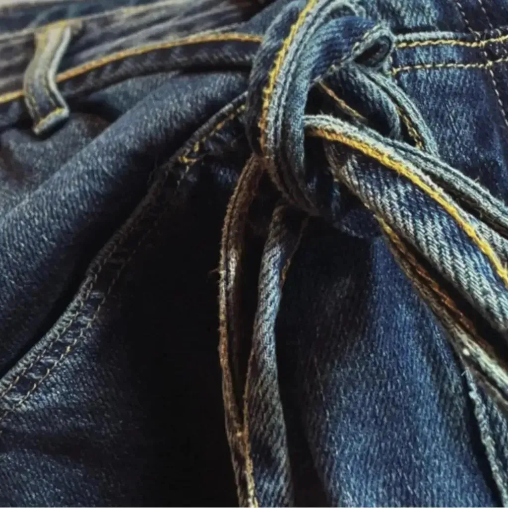 Dark washed out boho denim skirt