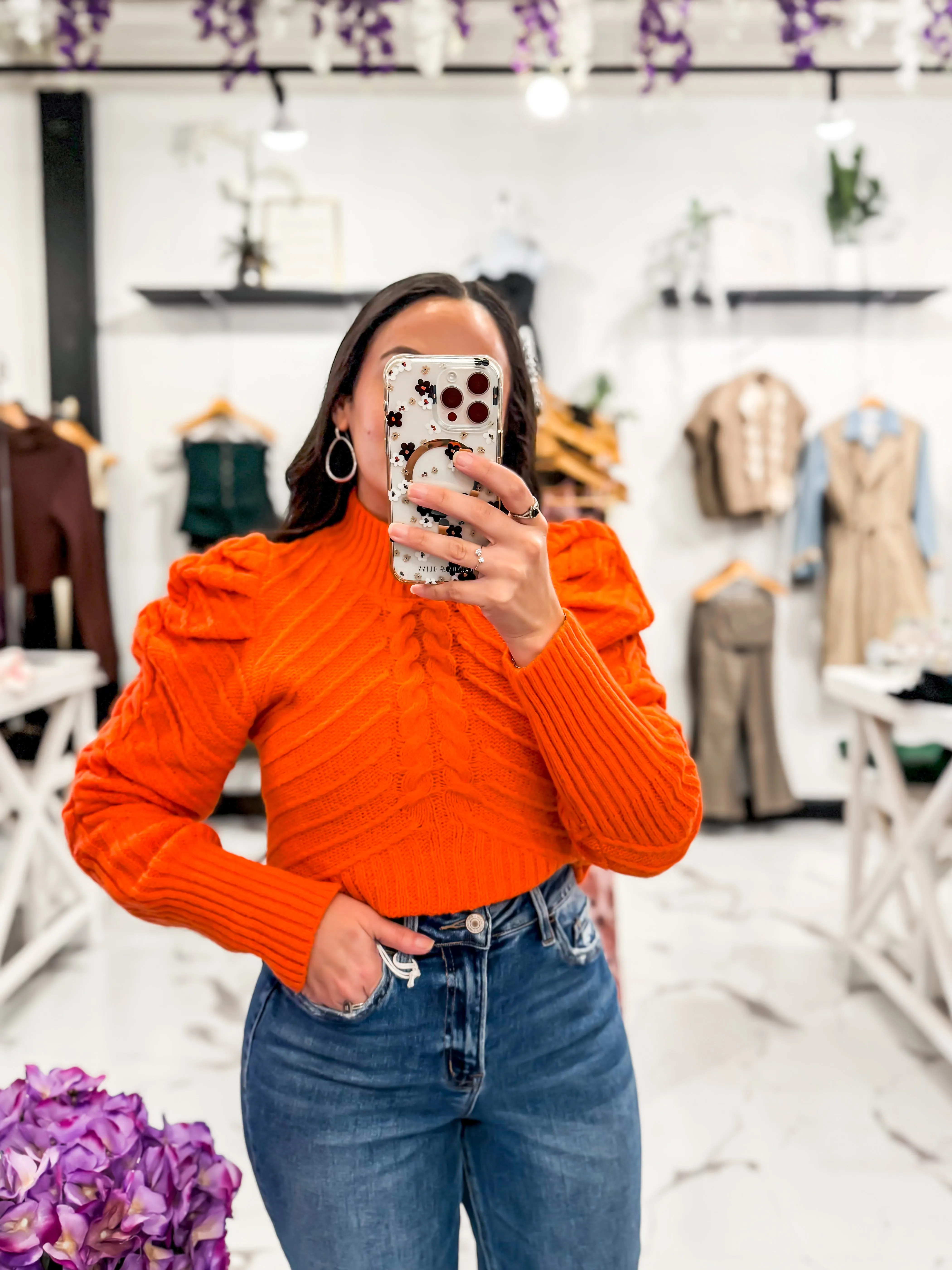 Daydreaming Mock Neck Sweater (Red Orange)