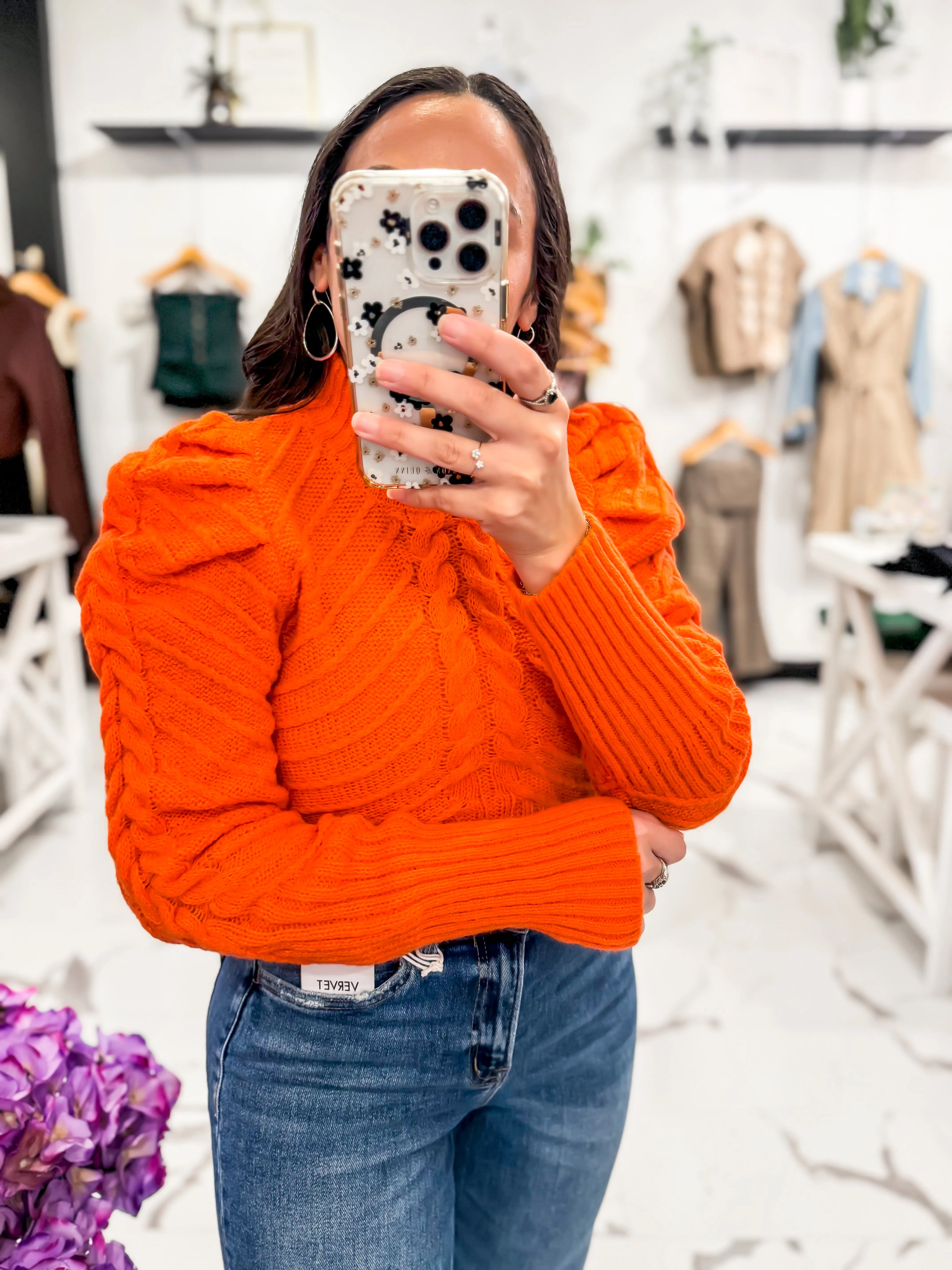 Daydreaming Mock Neck Sweater (Red Orange)