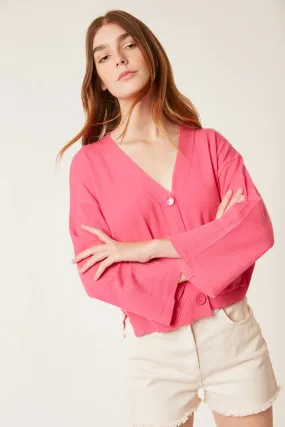 Deluc Linssy Fuchsia Cardigan Cropped Sweater