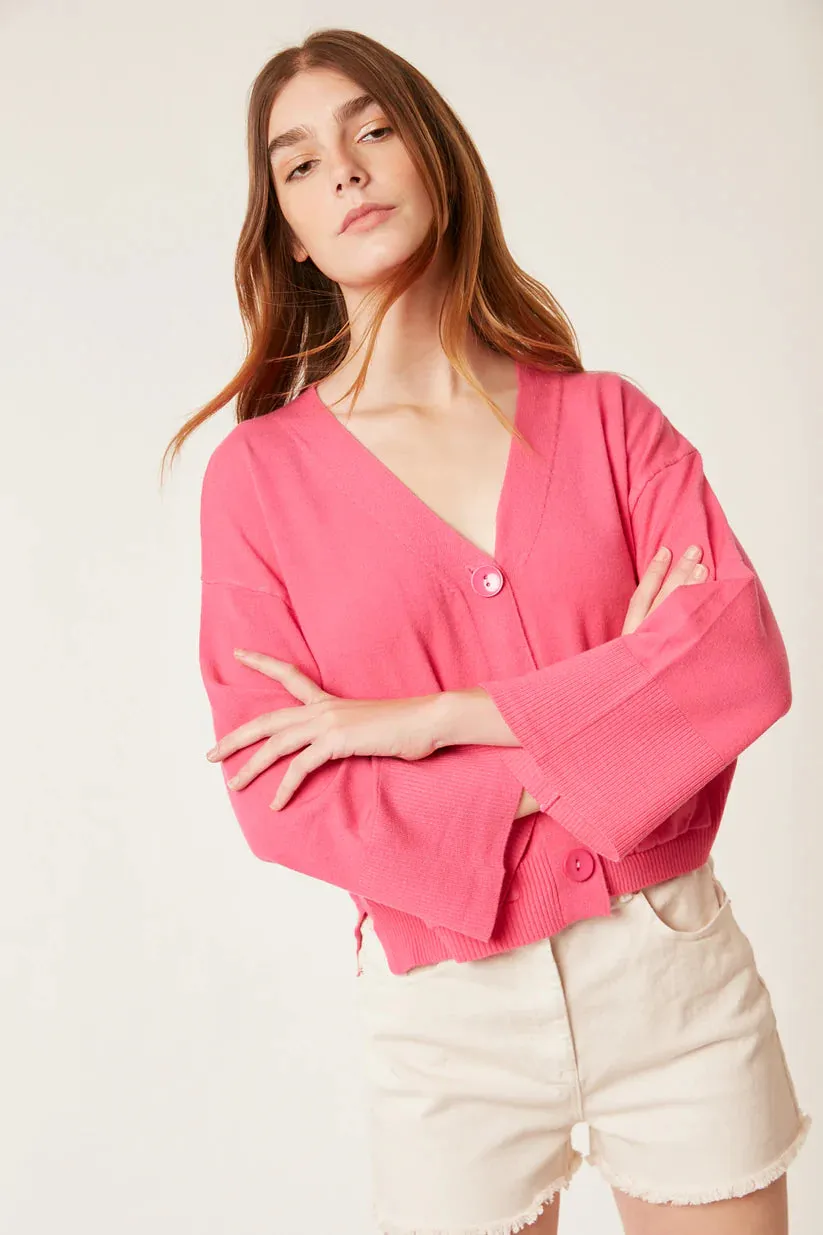 Deluc Linssy Fuchsia Cardigan Cropped Sweater