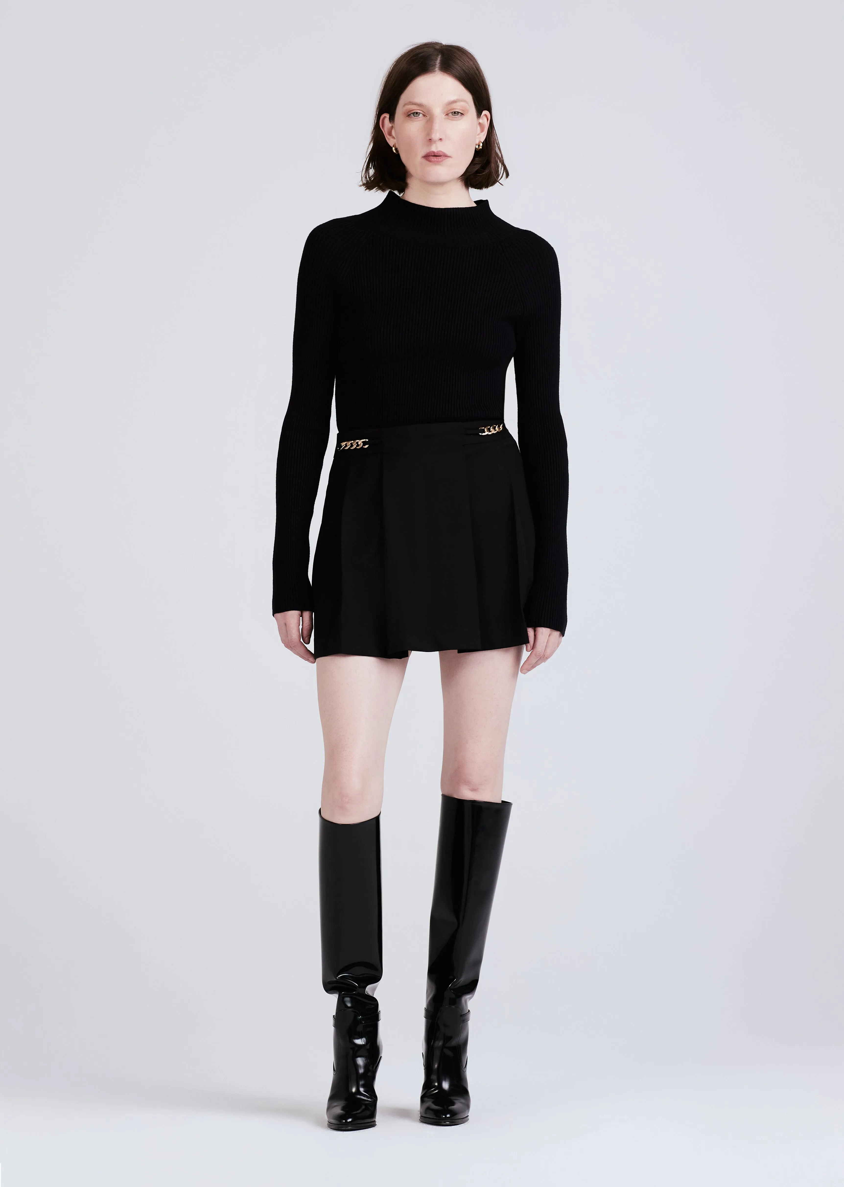 Derek Lam 10 Crosby - Filomena Knit Combo Pleated Mini Dress in Black