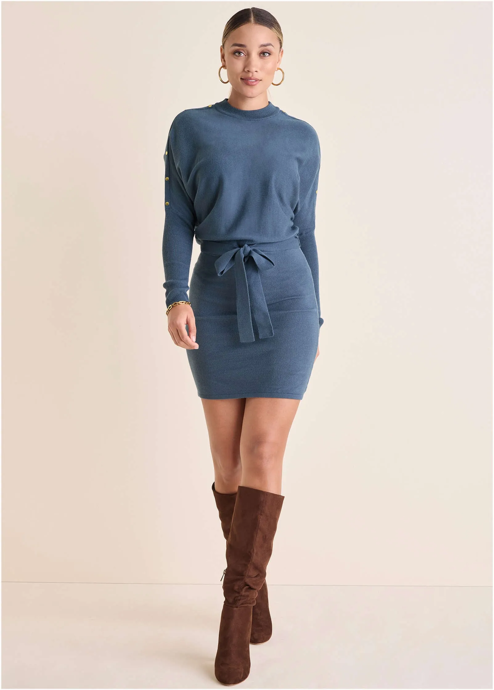 Dolman Sleeve Sweater Dress - Vintage Indigo