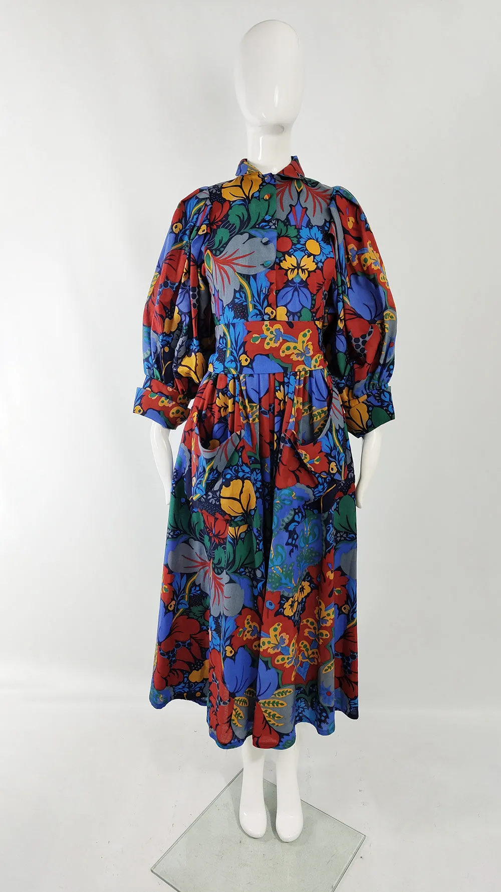 Droopy & Browns Huge Puff Sleeve Fine Wool Dress, 1980s