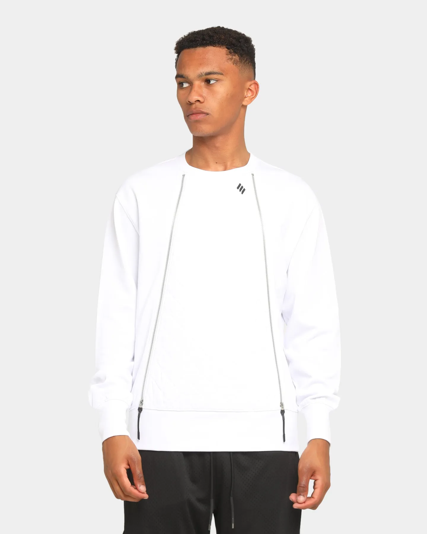 Elevn Clothing Co. Quilted Zip Up Long Sleeve Crew White