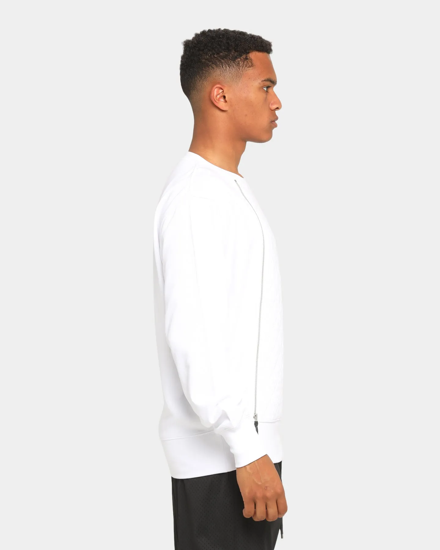 Elevn Clothing Co. Quilted Zip Up Long Sleeve Crew White