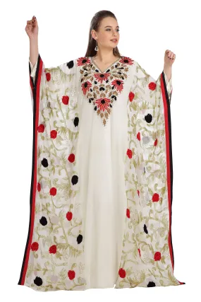 Embroidered Farasha Maxi in Red and Black Flowers