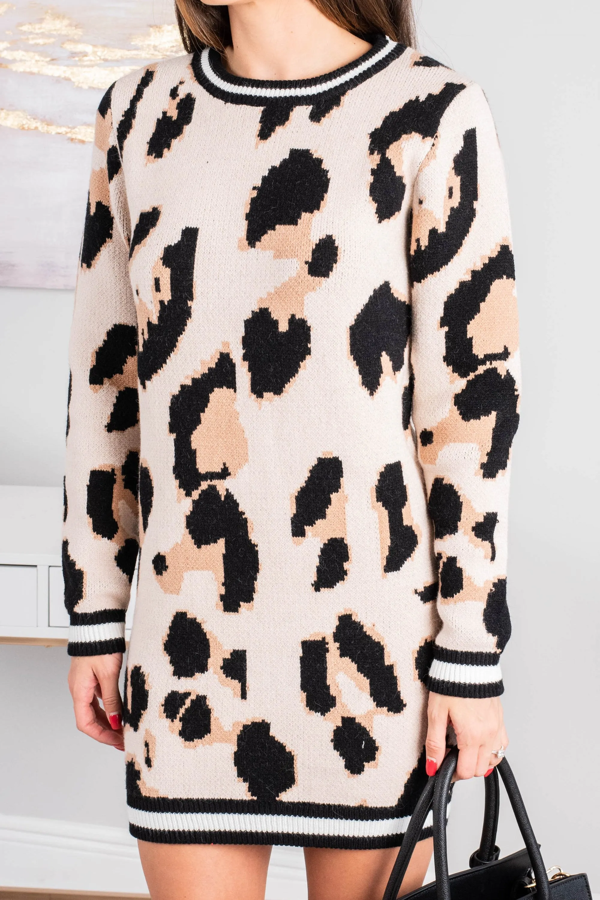 Feel The Fun Brown Leopard Sweater Dress