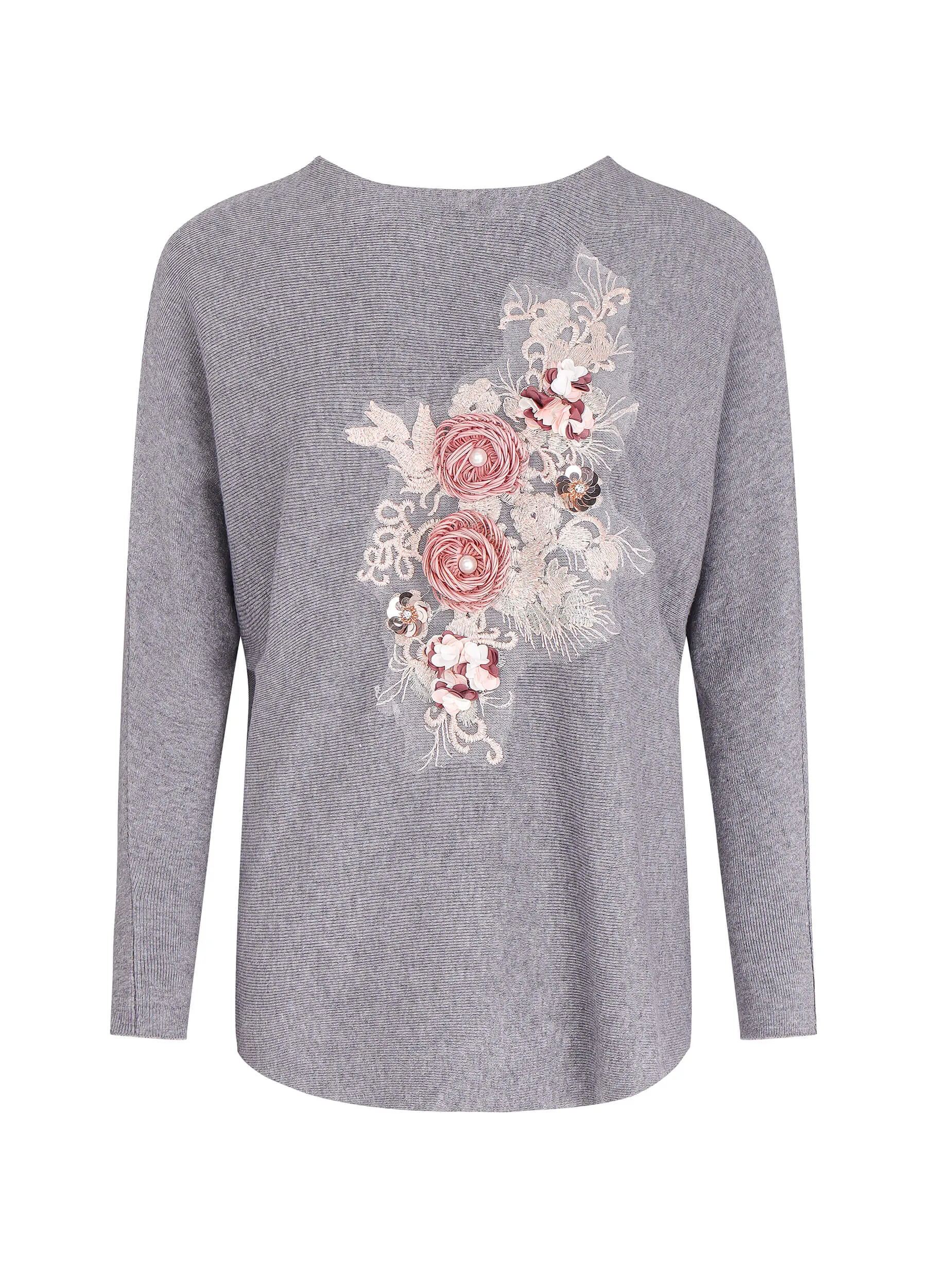 FINEPEEK Women's Fall/Winter 3D Floral Adorn Round Neck Pullover Sweater (Clearance)