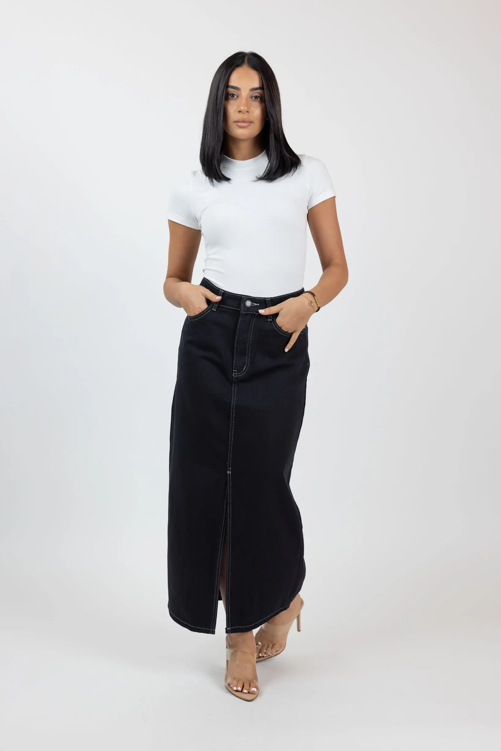 Fiona Front Slit Denim Skirt