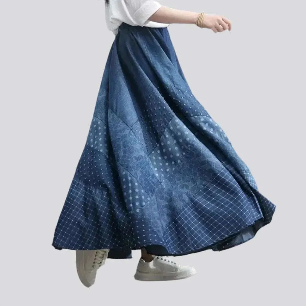 Floor length long denim skirt