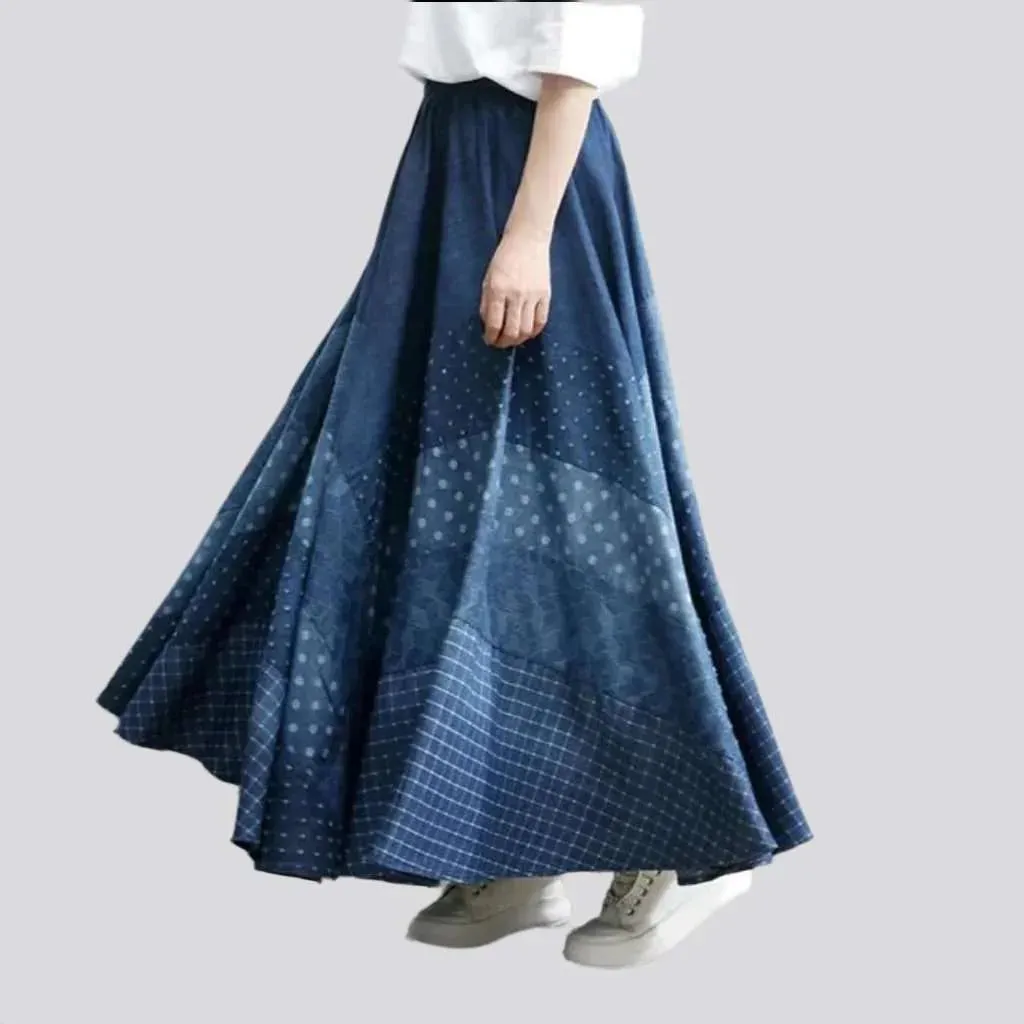 Floor length long denim skirt