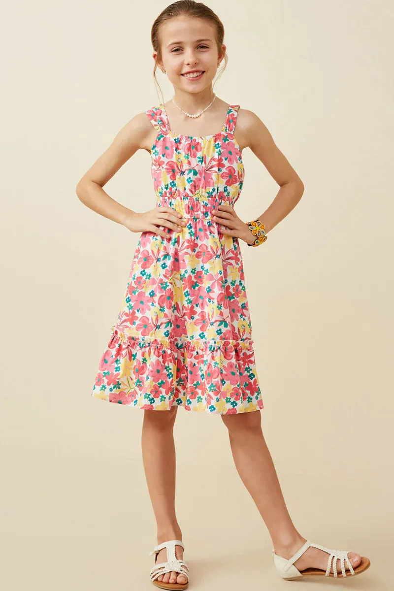 Floral Cinch Waist Poplin Tank Dress