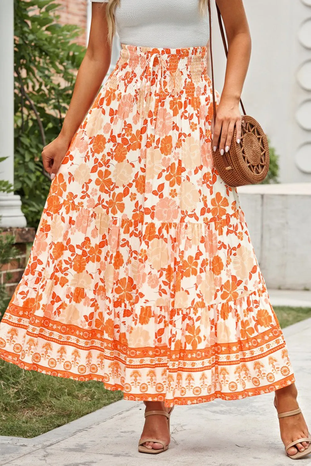 Floral Smocked Tiered Maxi Skirt