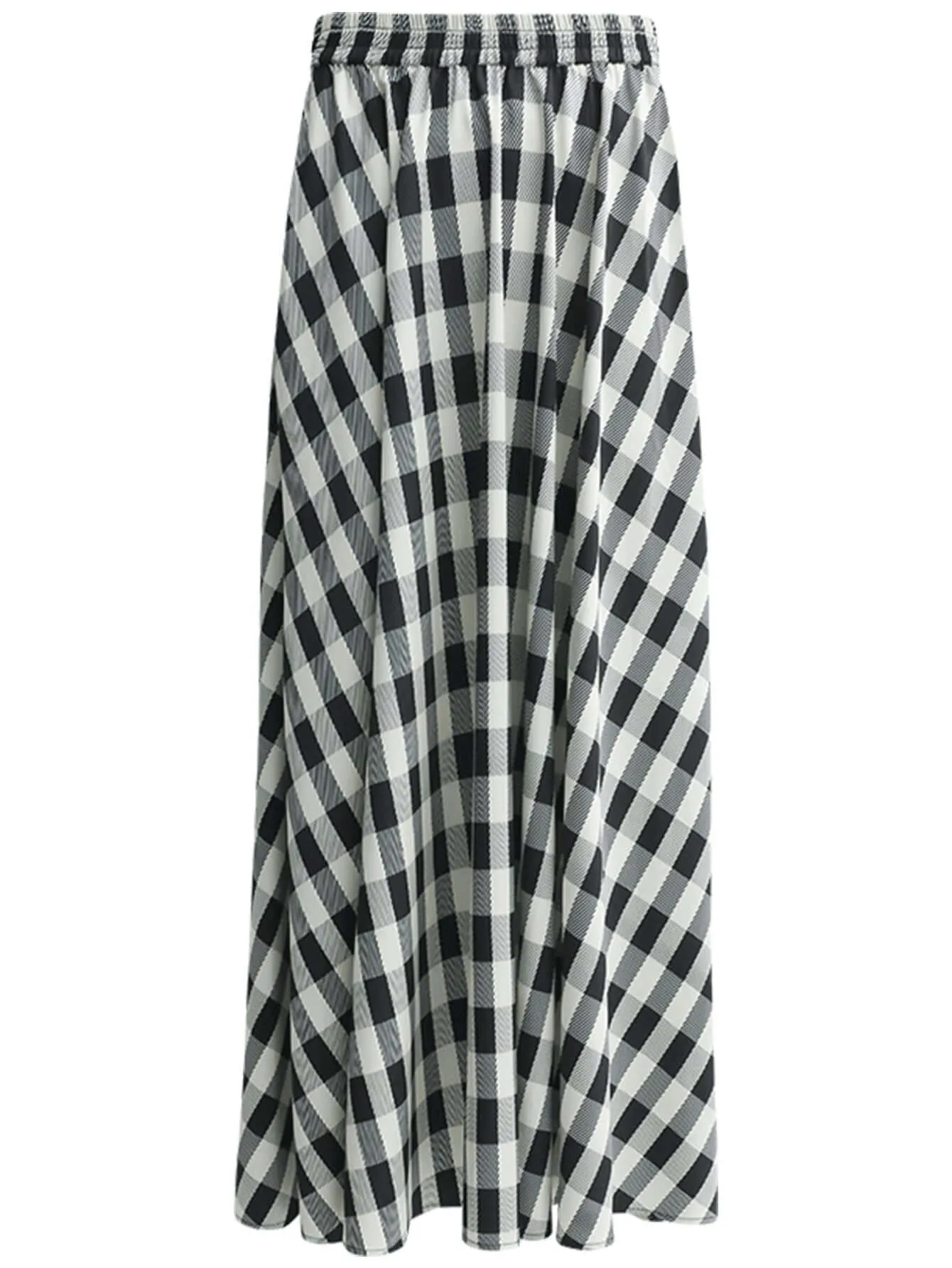 Full A Line High-Waist Checkered Maxi Skirt