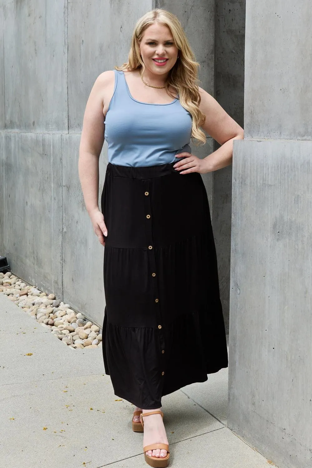 Full Size Solid Maxi Skirt